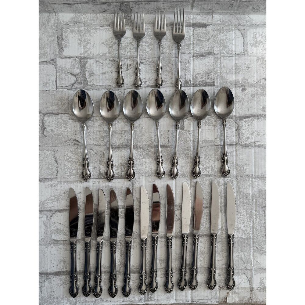 Vtg Easterling Embassy Valhalla Stainless Flatware Lot 23pc MCM Classic Ornate
